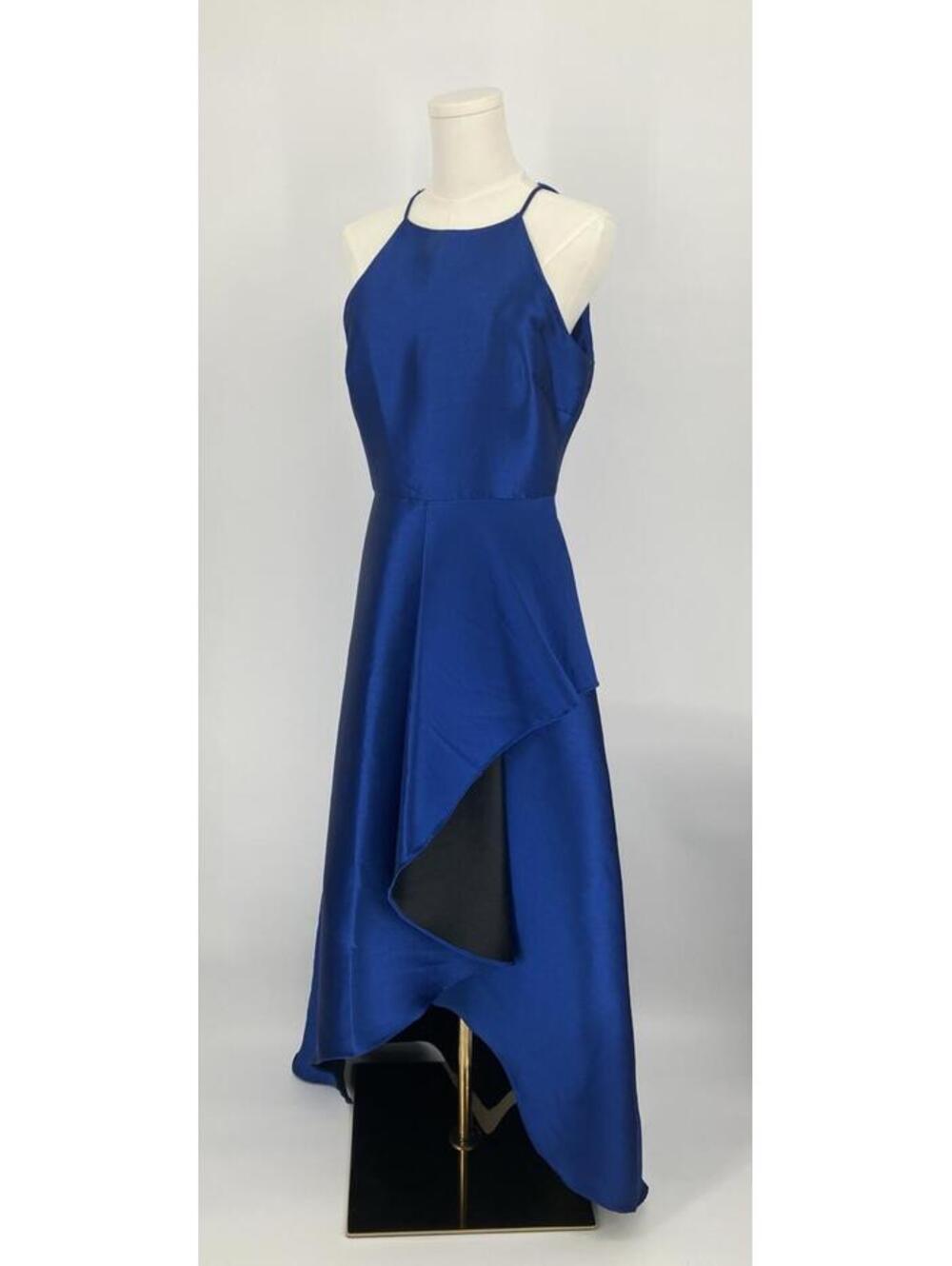 Badgley Mischka Royal Blue and Black Reverse Ruffle Structural Gown Dress Sz 6